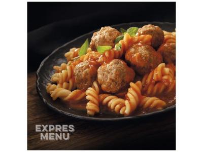Náhledová fotky EXPRES MENU KM Masové koule v rajské omáčce s fusilli