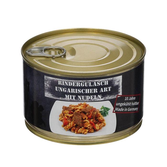 Maďarský hovězí guláš s nudlemi v plechovce 400g