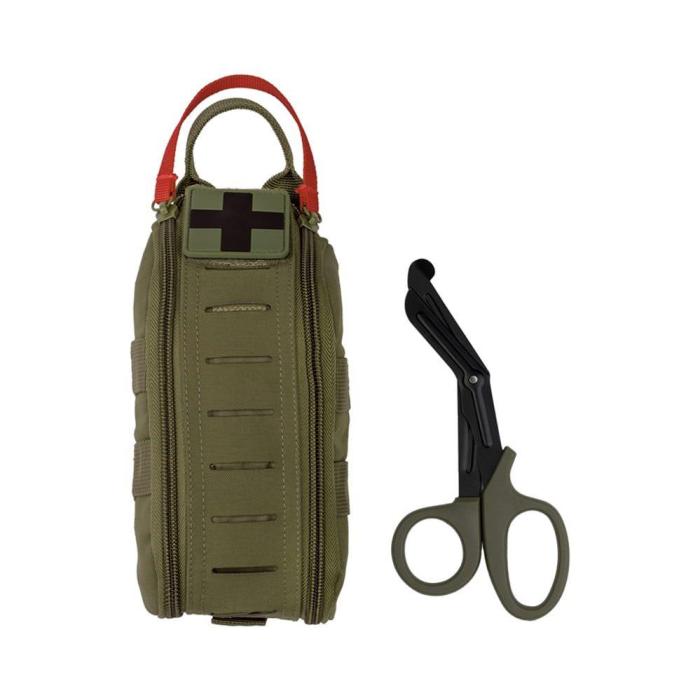 Pouzdro zdravotní IFAK zip LASER CUT MOLLE včetně nůžek ZELENÉ